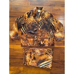 Secret Treasures Pajama Set Women Large Brown Leopard Baroque Excellent Satin